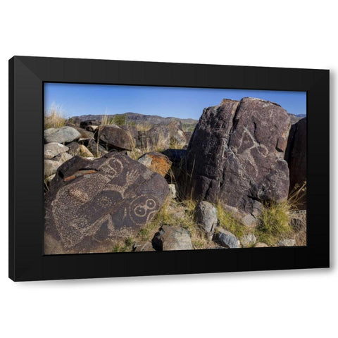 New Mexico, Three Rivers Petroglyph etchings Black Modern Wood Framed Art Print by Paulson, Don