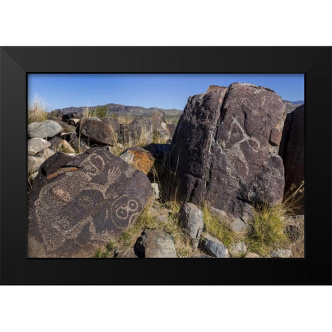 New Mexico, Three Rivers Petroglyph etchings Black Modern Wood Framed Art Print by Paulson, Don