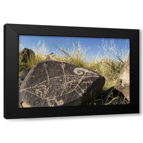 New Mexico, Three Rivers, Petroglyph on rock Black Modern Wood Framed Art Print by Paulson, Don