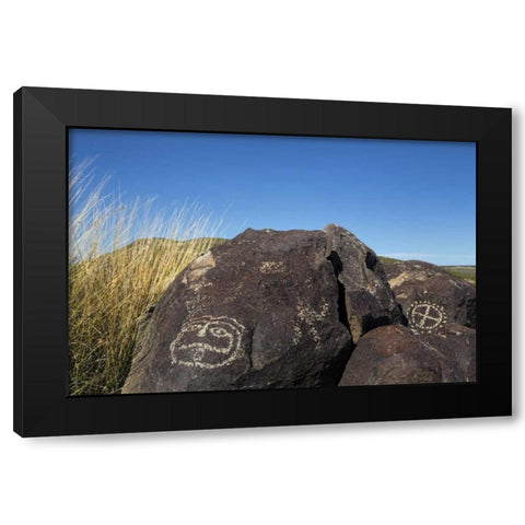 New Mexico, Three Rivers Petroglyph etchings Black Modern Wood Framed Art Print by Paulson, Don
