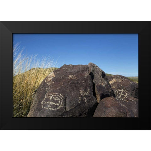 New Mexico, Three Rivers Petroglyph etchings Black Modern Wood Framed Art Print by Paulson, Don