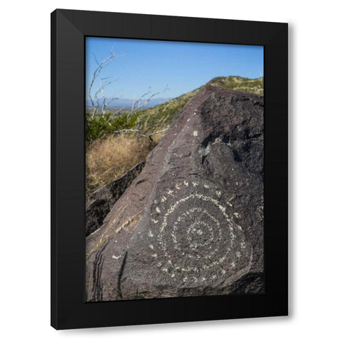 New Mexico, Three Rivers, Petroglyph on rock Black Modern Wood Framed Art Print with Double Matting by Paulson, Don