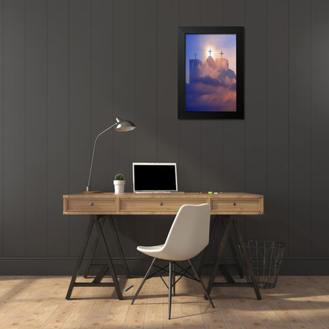 New Mexico, Taos Composite of church and clouds Black Modern Wood Framed Art Print by Zuckerman, Jim