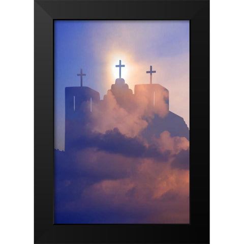 New Mexico, Taos Composite of church and clouds Black Modern Wood Framed Art Print by Zuckerman, Jim