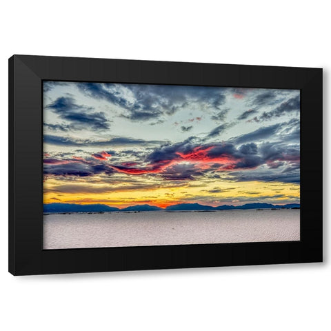 USA- New Mexico- White Sands National Park. Sunset over desert and San Andres Mountains. Black Modern Wood Framed Art Print by Jaynes Gallery