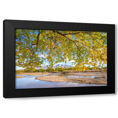 USA- New Mexico- Sandoval County. Sandia Mountains and Rio Grande River in autumn. Black Modern Wood Framed Art Print by Jaynes Gallery