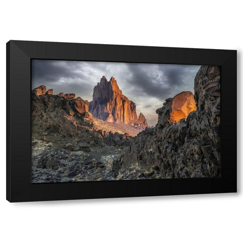 USA- New Mexico. Shiprock formation at sunrise. Black Modern Wood Framed Art Print with Double Matting by Jaynes Gallery