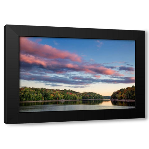 USA-New York-Adirondacks Autumn sunset on Indian Lake Black Modern Wood Framed Art Print by Collins, Ann