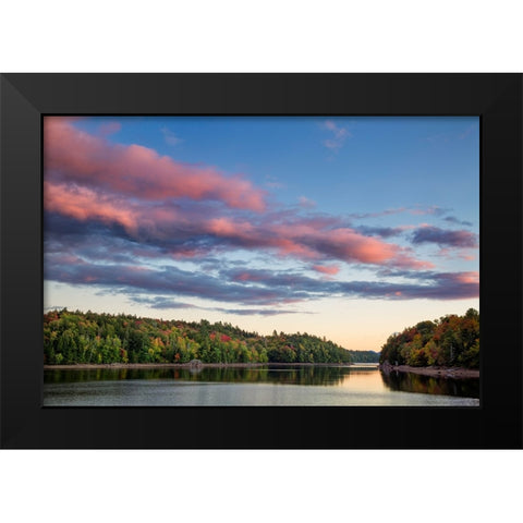 USA-New York-Adirondacks Autumn sunset on Indian Lake Black Modern Wood Framed Art Print by Collins, Ann
