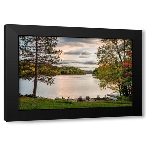 USA-New York-Adirondacks End of the season at private beach on Indian Lake Black Modern Wood Framed Art Print by Collins, Ann