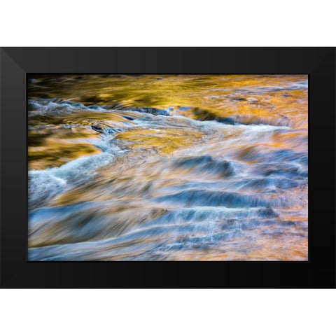 USA-New York-Adirondacks Tupper Lake-autumn reflections at Bog River Falls Black Modern Wood Framed Art Print by Collins, Ann