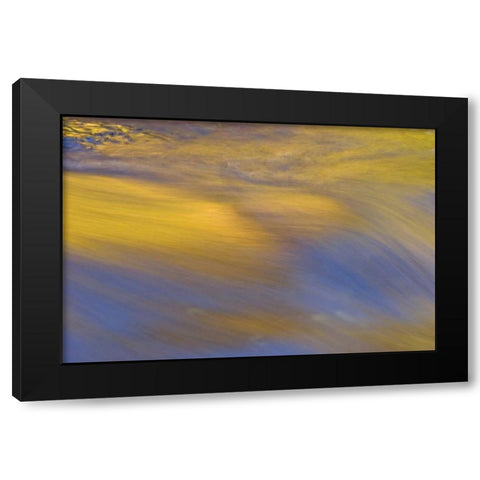 NY, Inlet Autumn reflection on flowing water Black Modern Wood Framed Art Print by OBrien, Jay