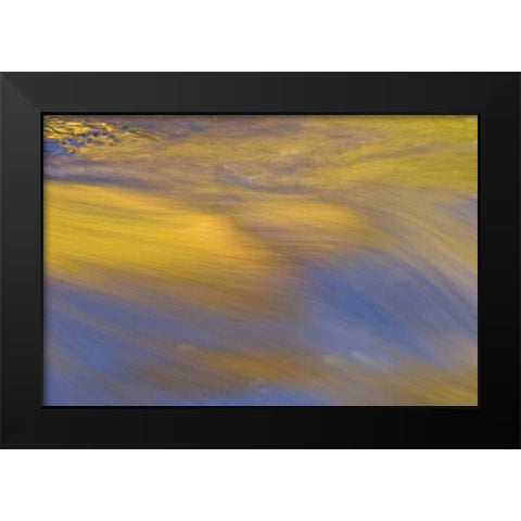 NY, Inlet Autumn reflection on flowing water Black Modern Wood Framed Art Print by OBrien, Jay