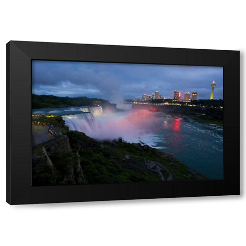 NY, Niagara Falls light show at night Black Modern Wood Framed Art Print by Lord, Fred
