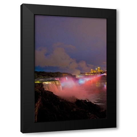NY, Niagara Falls Waterfalls and mist at dusk Black Modern Wood Framed Art Print by Lord, Fred