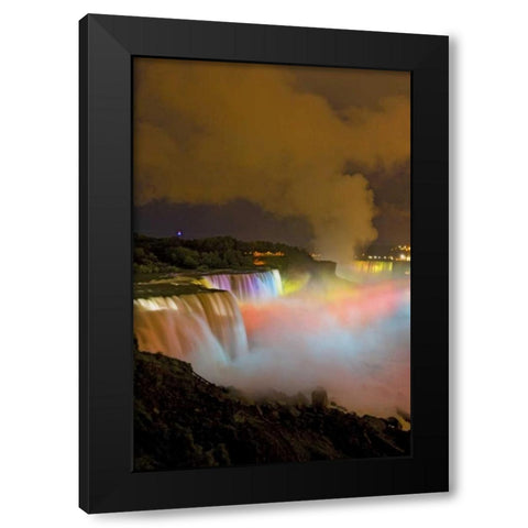 NY, Niagara Falls Waterfalls and mist at night Black Modern Wood Framed Art Print by Lord, Fred