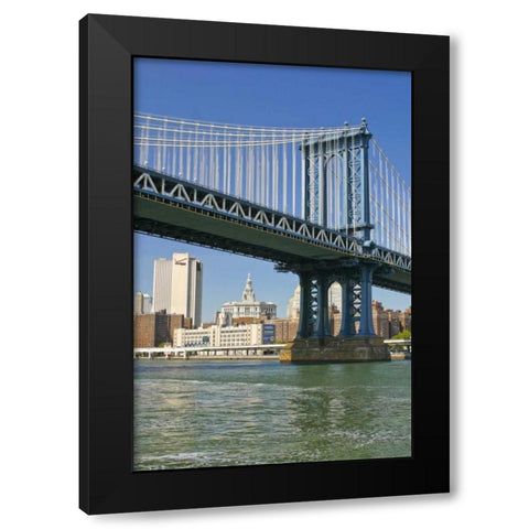 NY, New York City Manhattan Bridge and Manhattan Black Modern Wood Framed Art Print with Double Matting by Lord, Fred