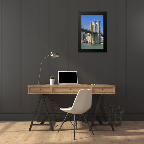 NY, New York City Brooklyn Bridge and Manhattan Black Modern Wood Framed Art Print by Lord, Fred