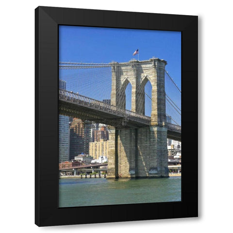 NY, New York City Brooklyn Bridge and Manhattan Black Modern Wood Framed Art Print by Lord, Fred