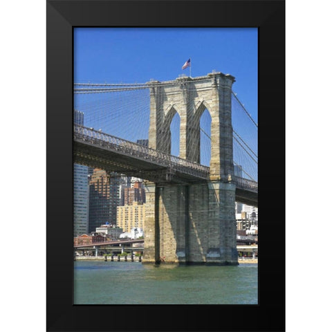 NY, New York City Brooklyn Bridge and Manhattan Black Modern Wood Framed Art Print by Lord, Fred