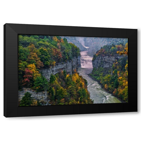 NY, Letchworth SP River and waterfall in canyon Black Modern Wood Framed Art Print with Double Matting by OBrien, Jay