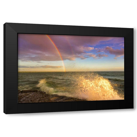 NY, Lake Ontario, Clarks Point Double rainbow Black Modern Wood Framed Art Print by Lord, Fred
