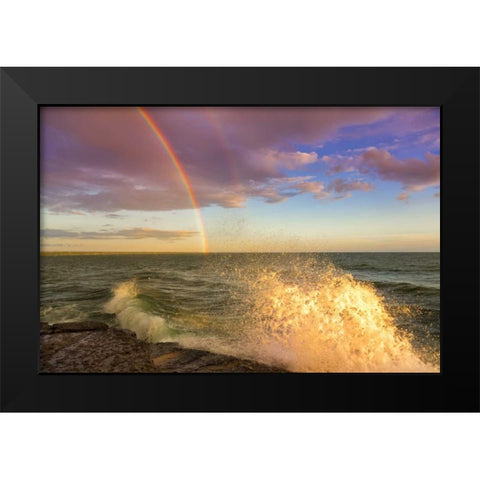 NY, Lake Ontario, Clarks Point Double rainbow Black Modern Wood Framed Art Print by Lord, Fred