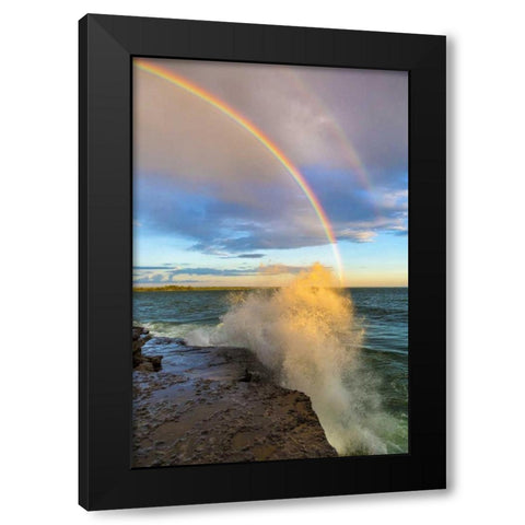 NY, Lake Ontario, Clarks Point Double rainbow Black Modern Wood Framed Art Print by Lord, Fred