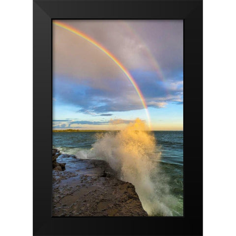 NY, Lake Ontario, Clarks Point Double rainbow Black Modern Wood Framed Art Print by Lord, Fred