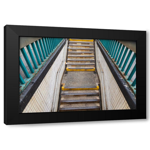 The Bronx-New York-USA Stairs descending to the subway Black Modern Wood Framed Art Print with Double Matting by Wilson, Emily M.