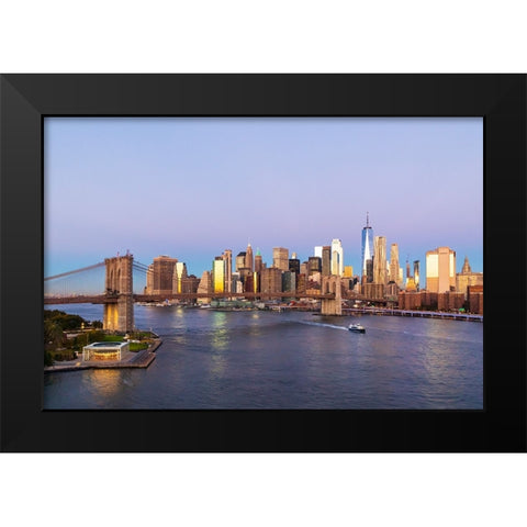 Manhattan-New York-USA Sunrise view of Manhattan and the Brooklyn Bridge Black Modern Wood Framed Art Print by Wilson, Emily M.