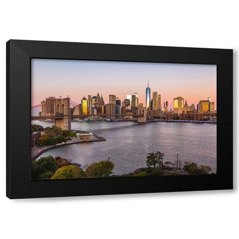 Manhattan-New York-USA Sunrise view of Manhattan and the Brooklyn Bridge Black Modern Wood Framed Art Print by Wilson, Emily M.