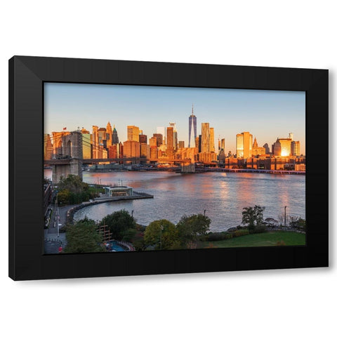 Manhattan-New York-USA Sunrise view of Manhattan and the Brooklyn Bridge Black Modern Wood Framed Art Print with Double Matting by Wilson, Emily M.