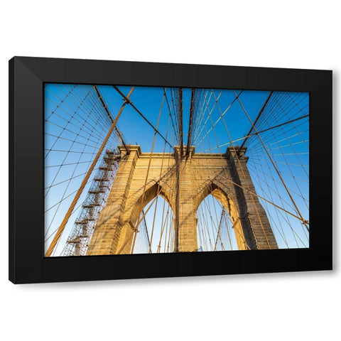 Manhattan-New York-USA Cables and tower on the Brooklyn Bridge Black Modern Wood Framed Art Print with Double Matting by Wilson, Emily M.