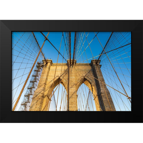 Manhattan-New York-USA Cables and tower on the Brooklyn Bridge Black Modern Wood Framed Art Print by Wilson, Emily M.