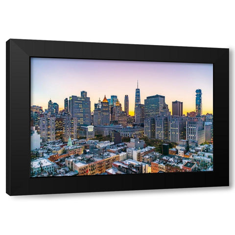 Manhattan-New York-USA Lights in the windows of skyscrapers at sunset Black Modern Wood Framed Art Print with Double Matting by Wilson, Emily M.