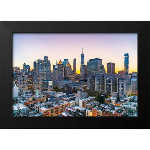 Manhattan-New York-USA Lights in the windows of skyscrapers at sunset Black Modern Wood Framed Art Print by Wilson, Emily M.