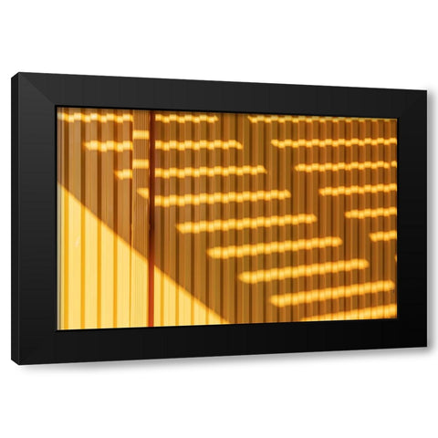 Coney Island-Brooklyn-New York-USA Striped shadows on a yellow building Black Modern Wood Framed Art Print by Wilson, Emily M.