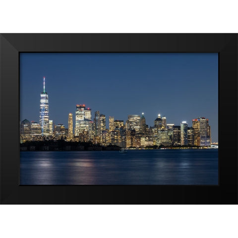 USA-New York New York City skyline at night Black Modern Wood Framed Art Print by Looney, Hollice