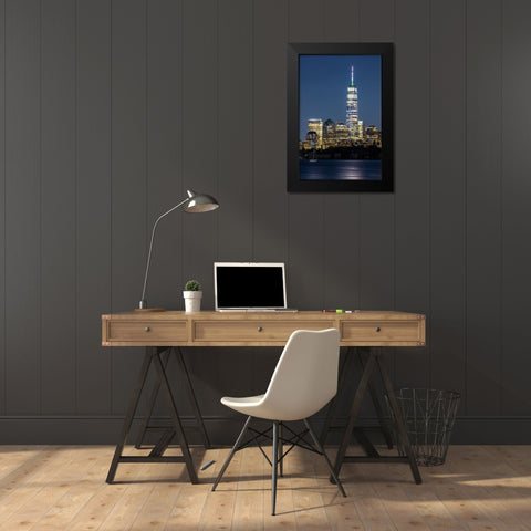 USA-New York New York City skyline at night Black Modern Wood Framed Art Print by Looney, Hollice