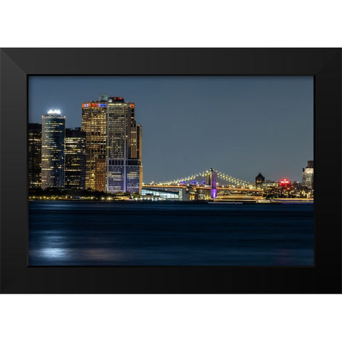 USA-New York New York City skyline at night Black Modern Wood Framed Art Print by Looney, Hollice