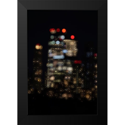 USA-New York New York City skyline at night double exposure Black Modern Wood Framed Art Print by Looney, Hollice