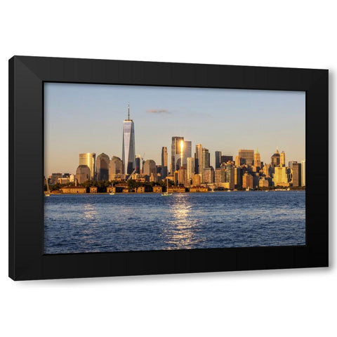 USA-New York View of New York City skyline at sunset from Port Liberte in Jersey City-New Jersey Black Modern Wood Framed Art Print with Double Matting by Looney, Hollice