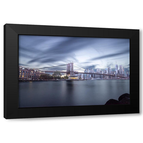 USA-New York The Brooklyn Bridge and New York City skyline Black Modern Wood Framed Art Print by Looney, Hollice