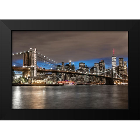 USA-New York The Brooklyn Bridge and New York City skyline Black Modern Wood Framed Art Print by Looney, Hollice