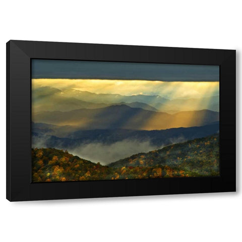 NC, Great Smoky Mts God Rays over mountains Black Modern Wood Framed Art Print with Double Matting by Rotenberg, Nancy