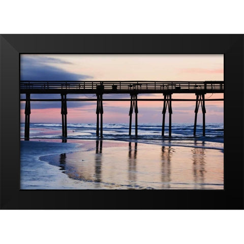 USA, North Carolina Sunset Beach pier at sunrise Black Modern Wood Framed Art Print by Flaherty, Dennis