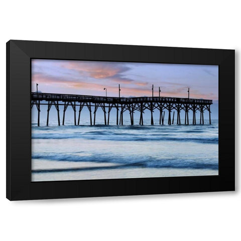 USA, North Carolina Sunrise at Sunset Beach pier Black Modern Wood Framed Art Print with Double Matting by Flaherty, Dennis