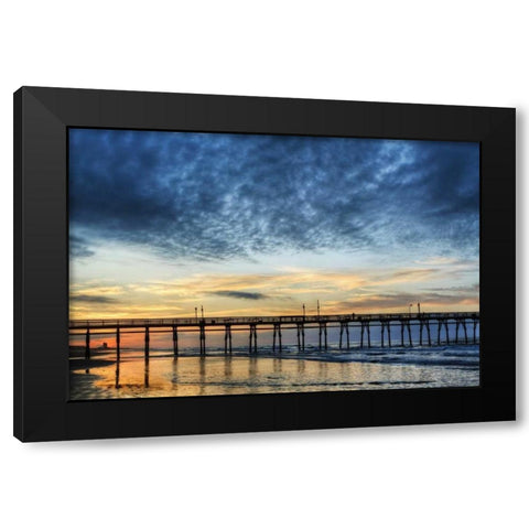 USA, North Carolina Sunrise at Sunset Beach pier Black Modern Wood Framed Art Print with Double Matting by Flaherty, Dennis