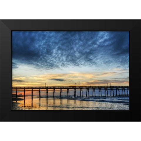 USA, North Carolina Sunrise at Sunset Beach pier Black Modern Wood Framed Art Print by Flaherty, Dennis